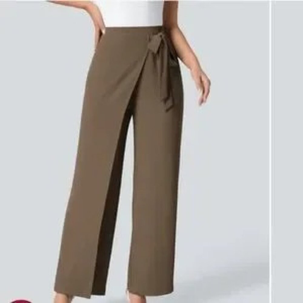 NWT High Waisted Tie Side Invisible Zipper Wide Leg Work Pants